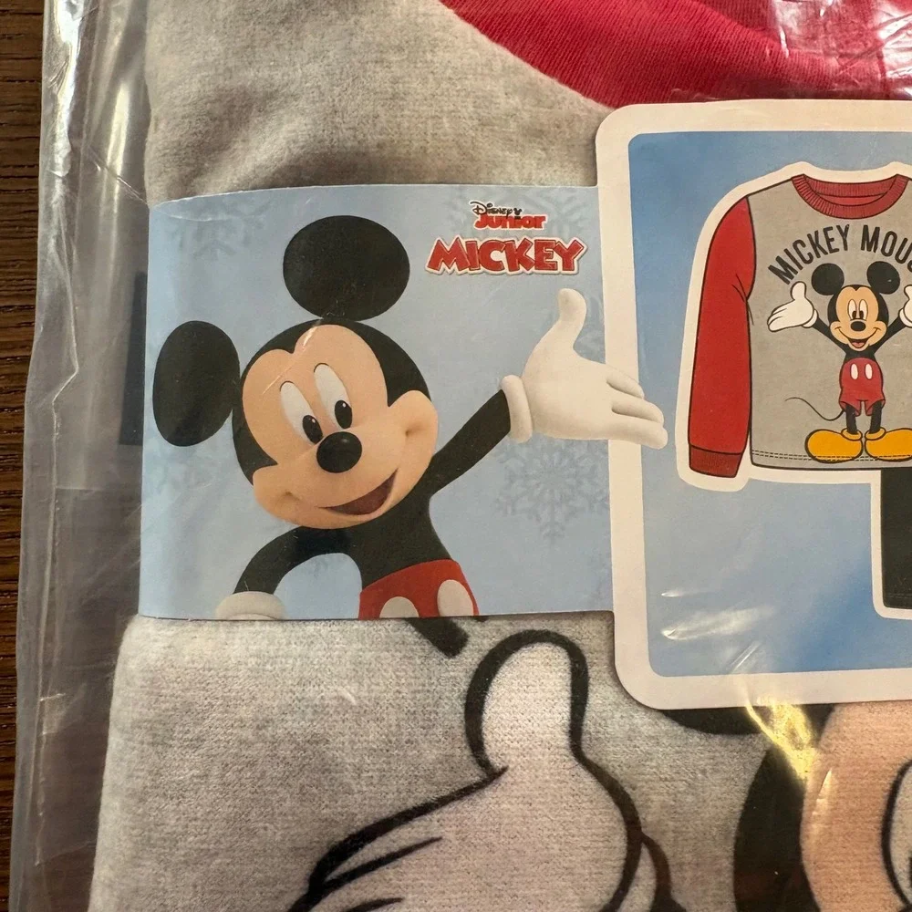 Disney Mickey Mouse‎ Pajama Set Boys 12M Red Gray NEW 2-Piece Flannel Sleepwear